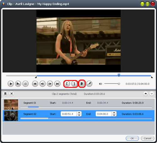 Select a video file from the movie list; click the "Clip" button on the toolbar to open the "Clip" window. 2.